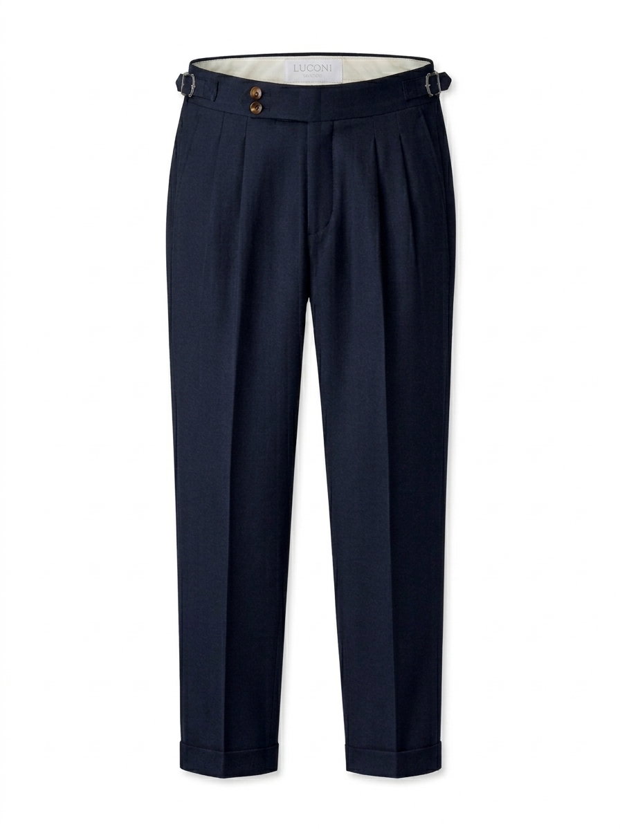 Pantalone Sartoriale Doppia Pince con Fibbie Laterali