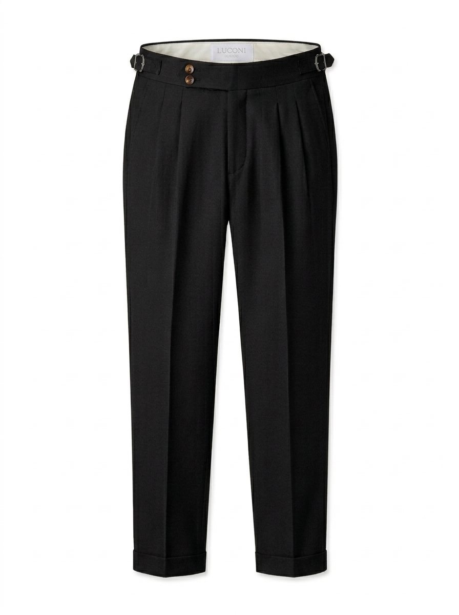 Pantalone Sartoriale Doppia Pince con Fibbie Laterali