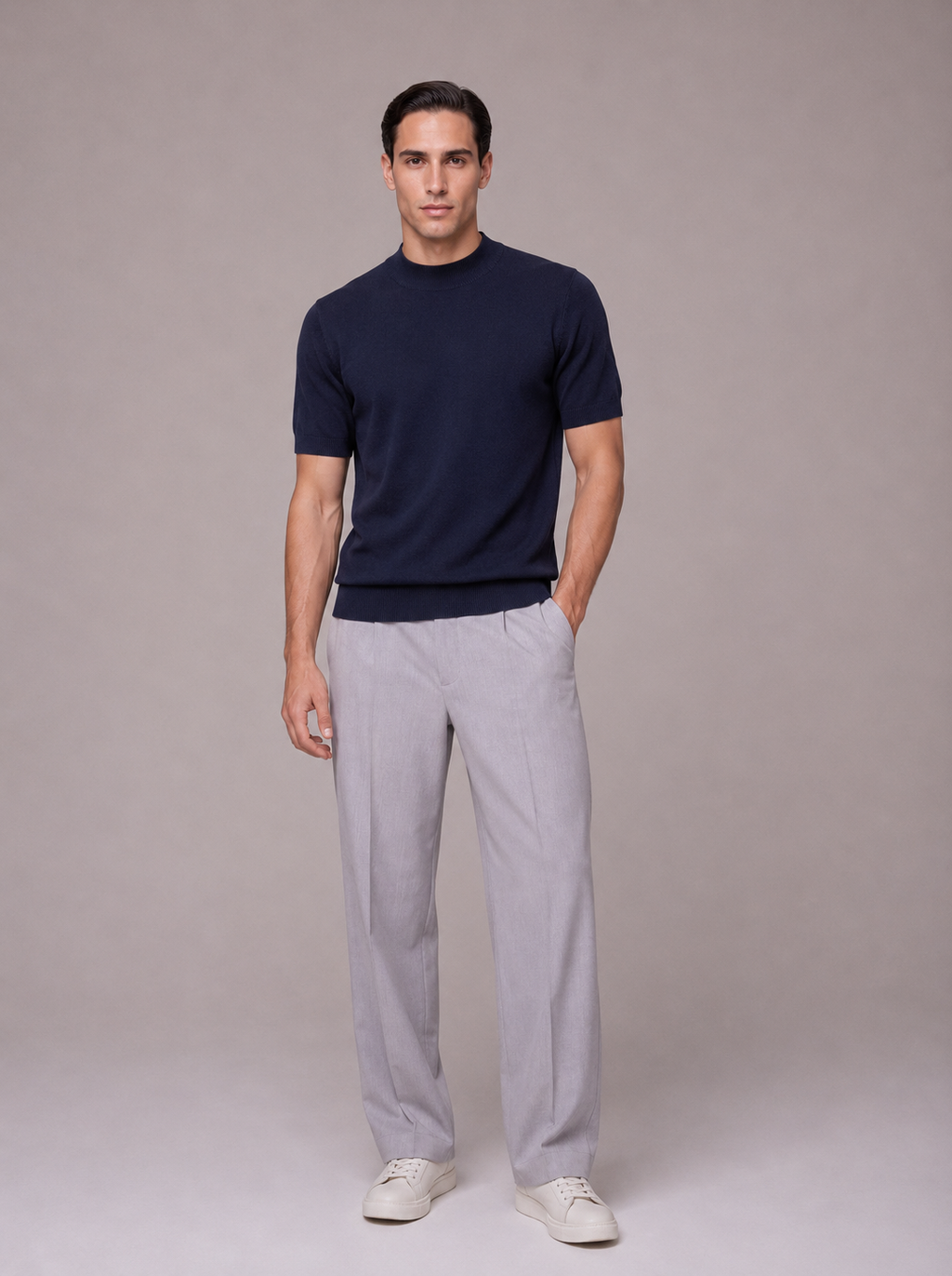 T-shirt in filo di cotone accollata