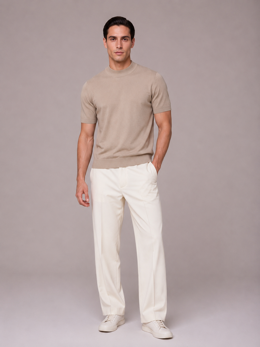 T-shirt in filo di cotone accollata