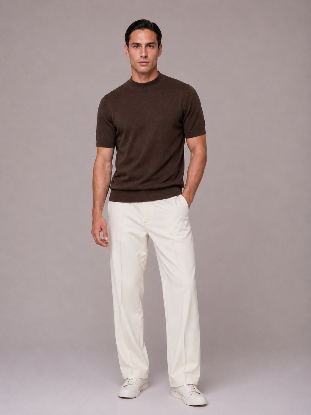 T-shirt in filo di cotone accollata