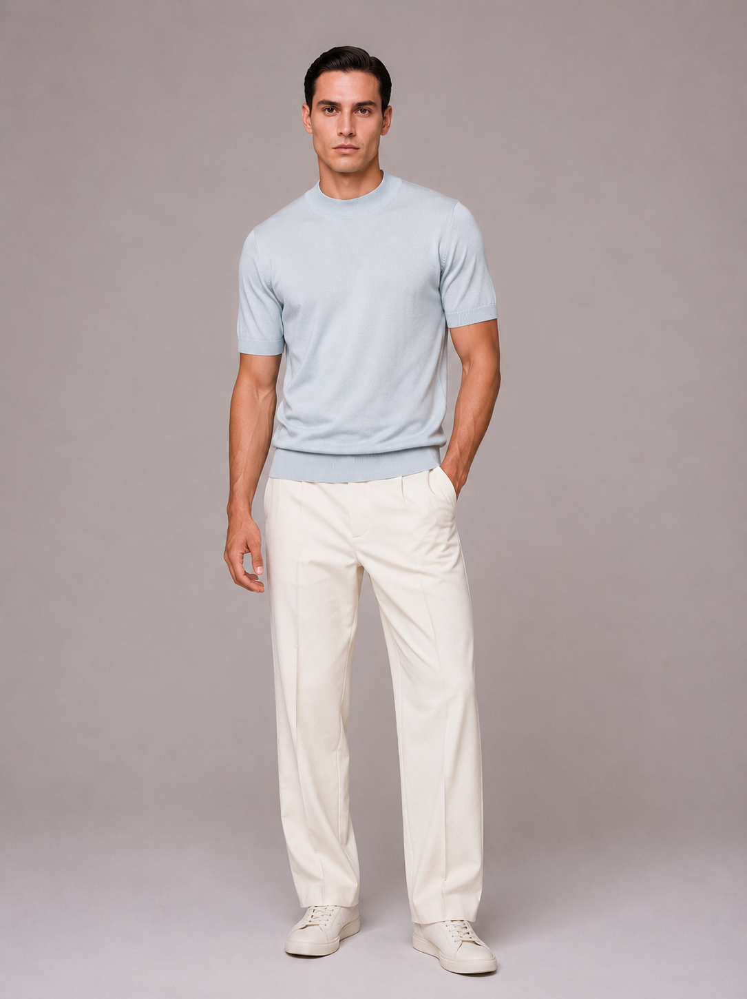 T-shirt in filo di cotone accollata
