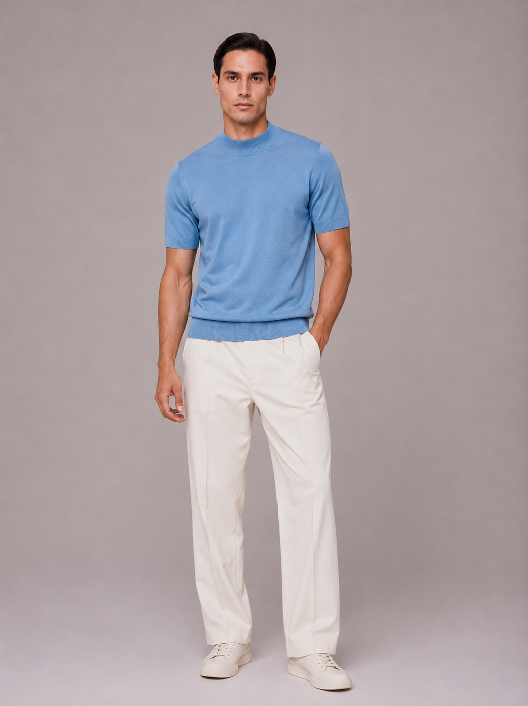 T-shirt in filo di cotone accollata
