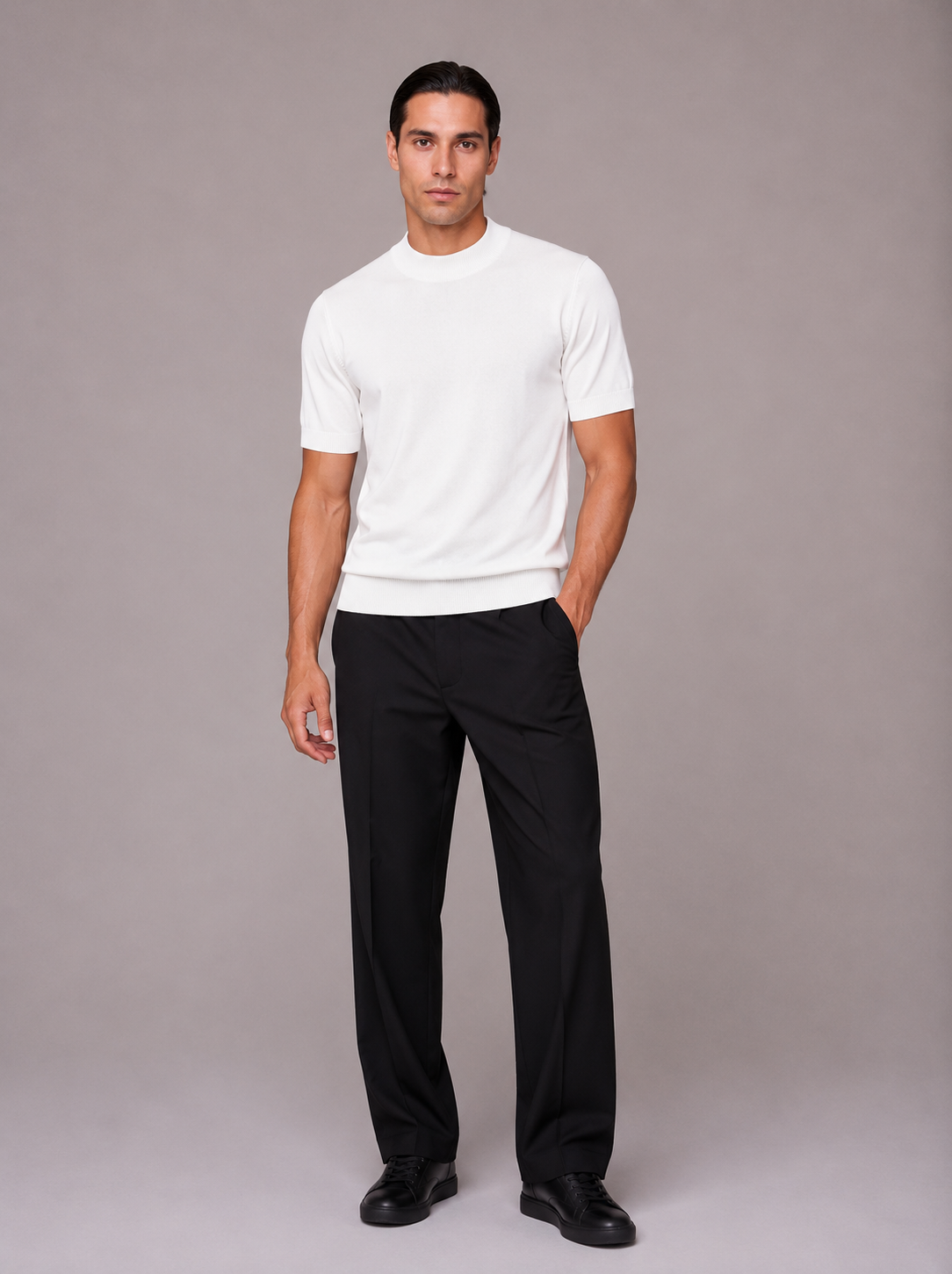 T-shirt in filo di cotone accollata