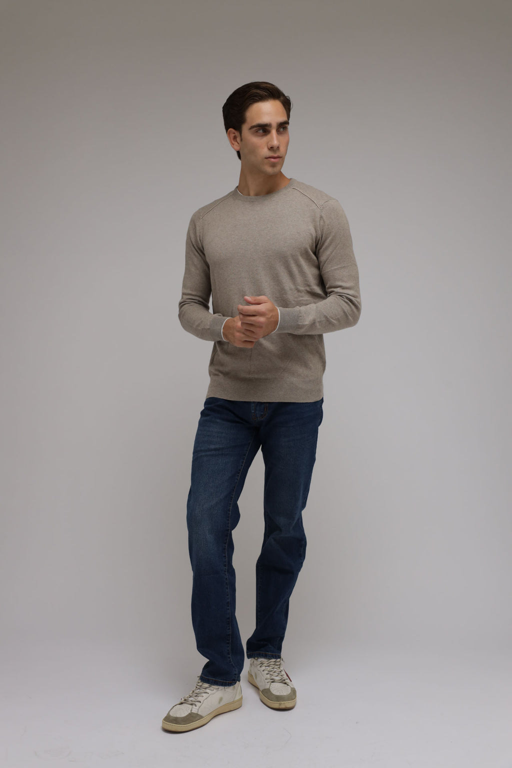 Maglia girocollo cotone e cashmere Premium
