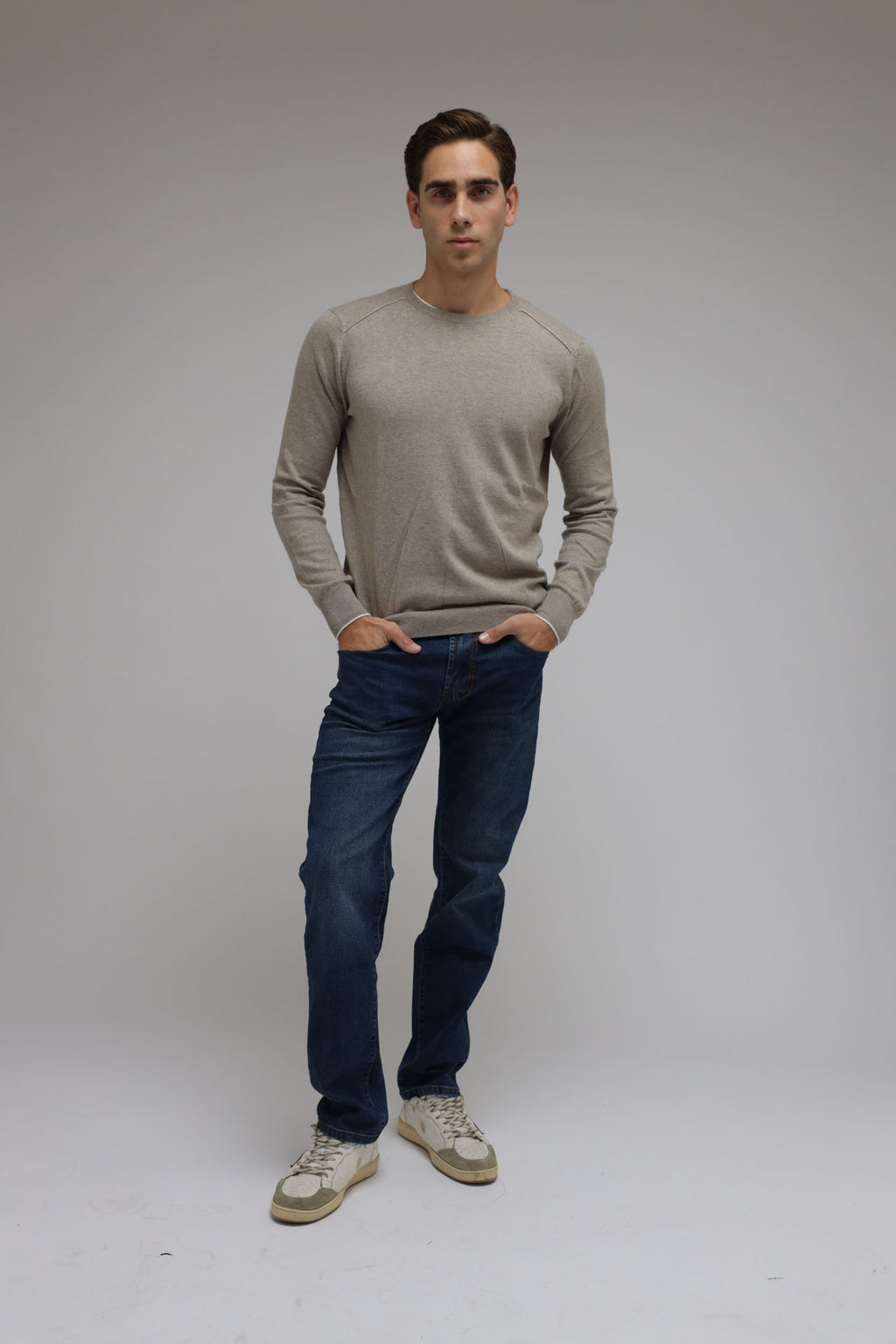 Maglia girocollo cotone e cashmere Premium
