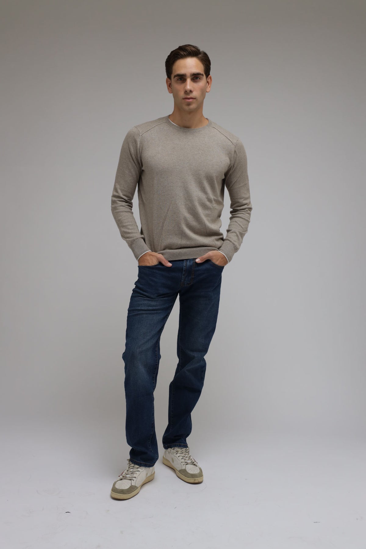 Maglia girocollo cotone e cashmere Premium