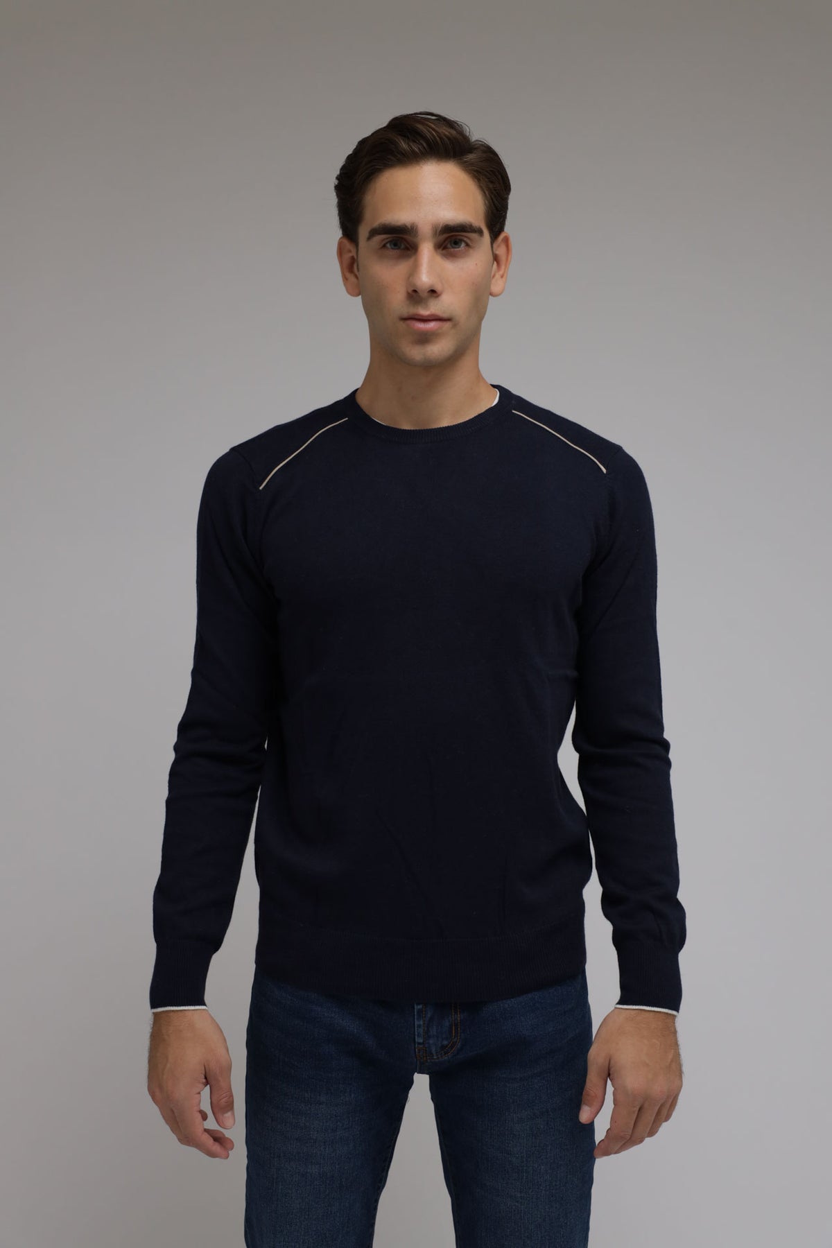 Maglia girocollo cotone e cashmere Premium