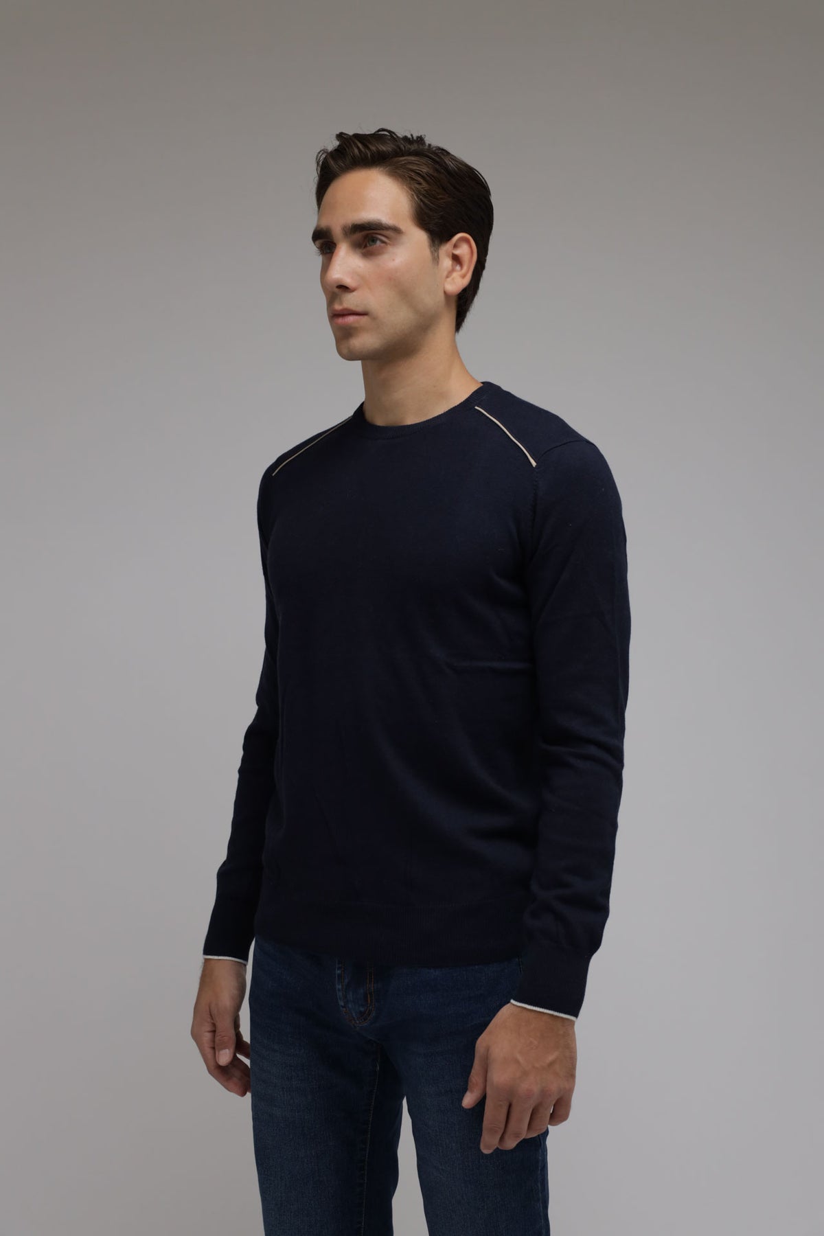 Maglia girocollo cotone e cashmere Premium