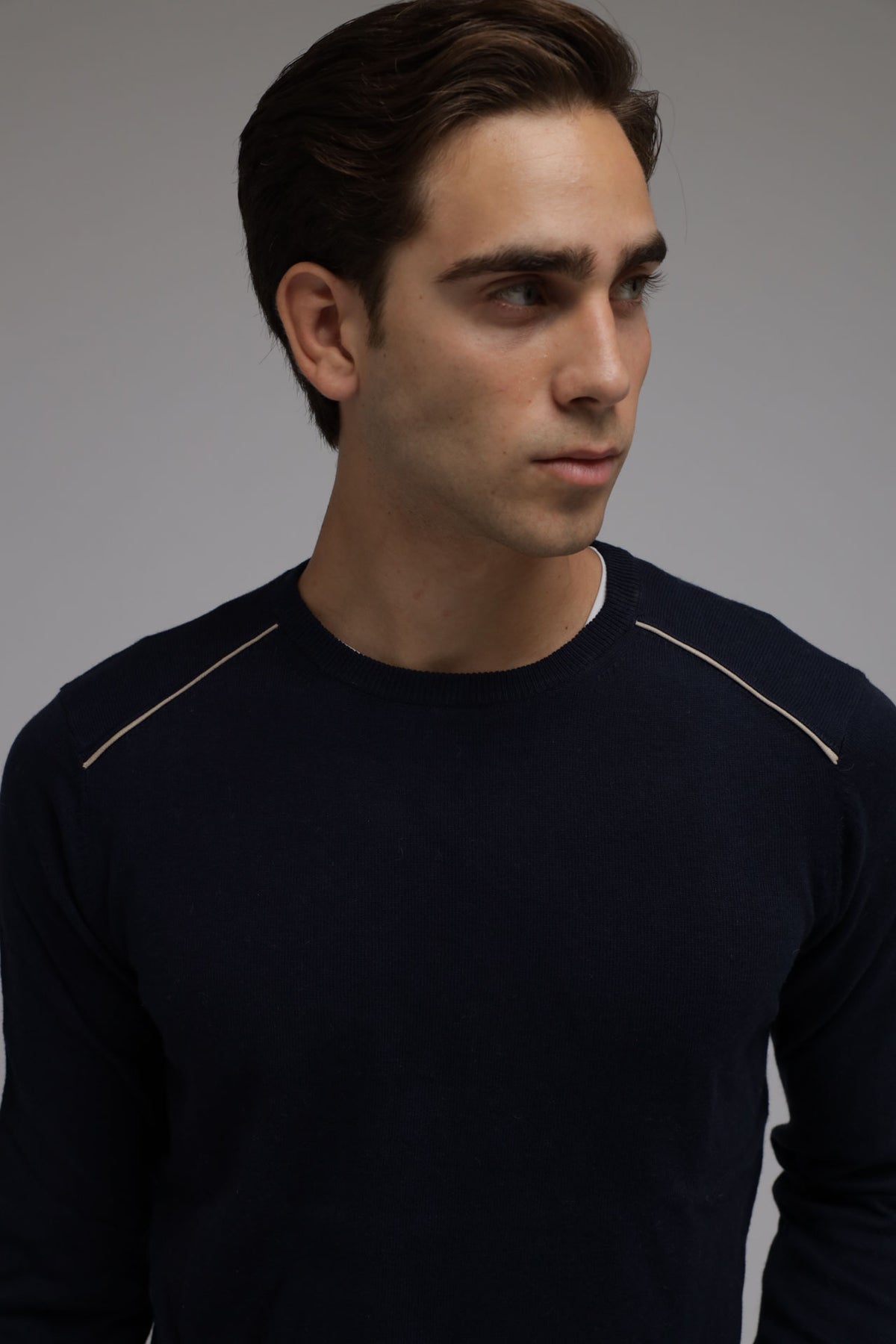 Maglia girocollo cotone e cashmere Premium