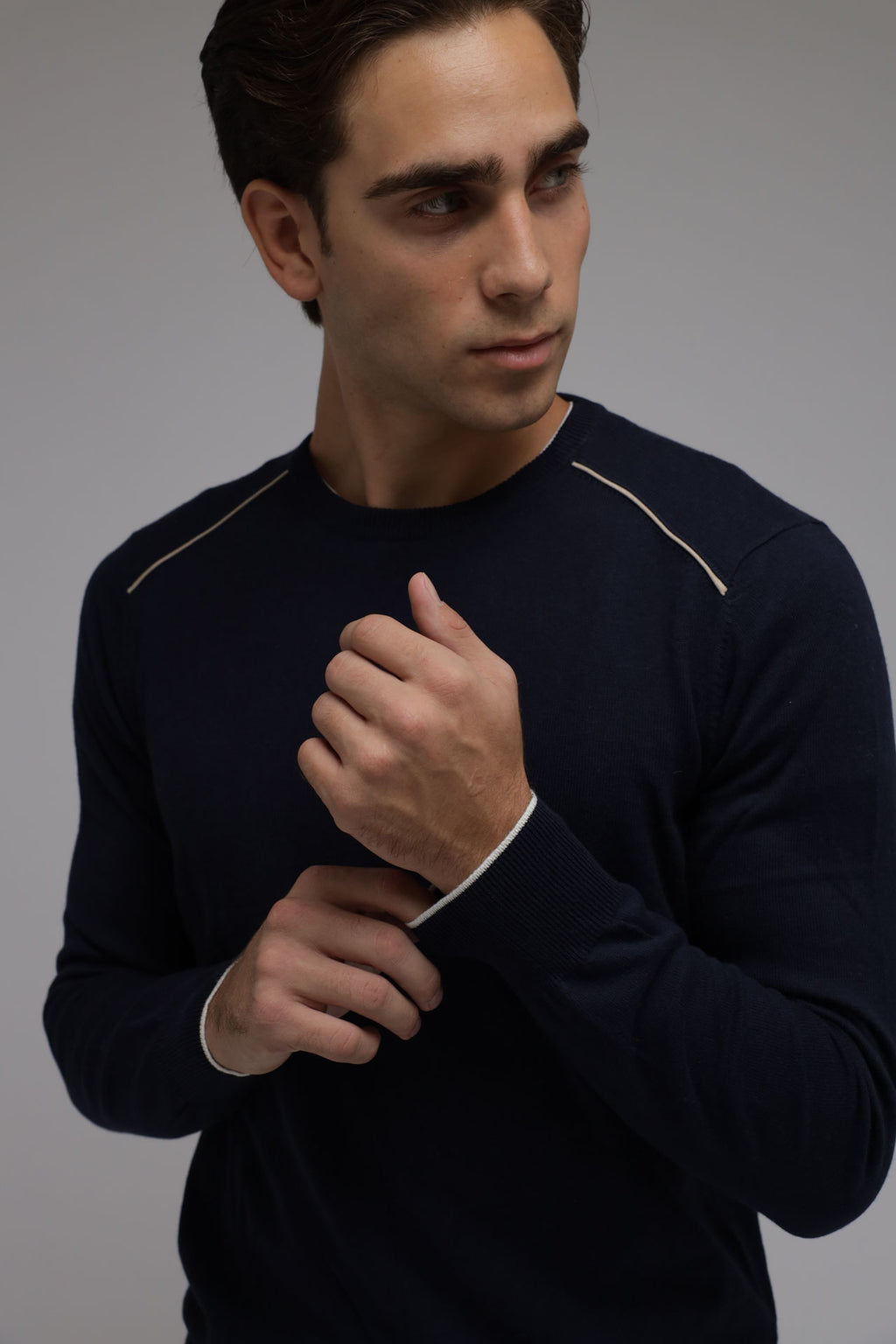 Maglia girocollo cotone e cashmere Premium