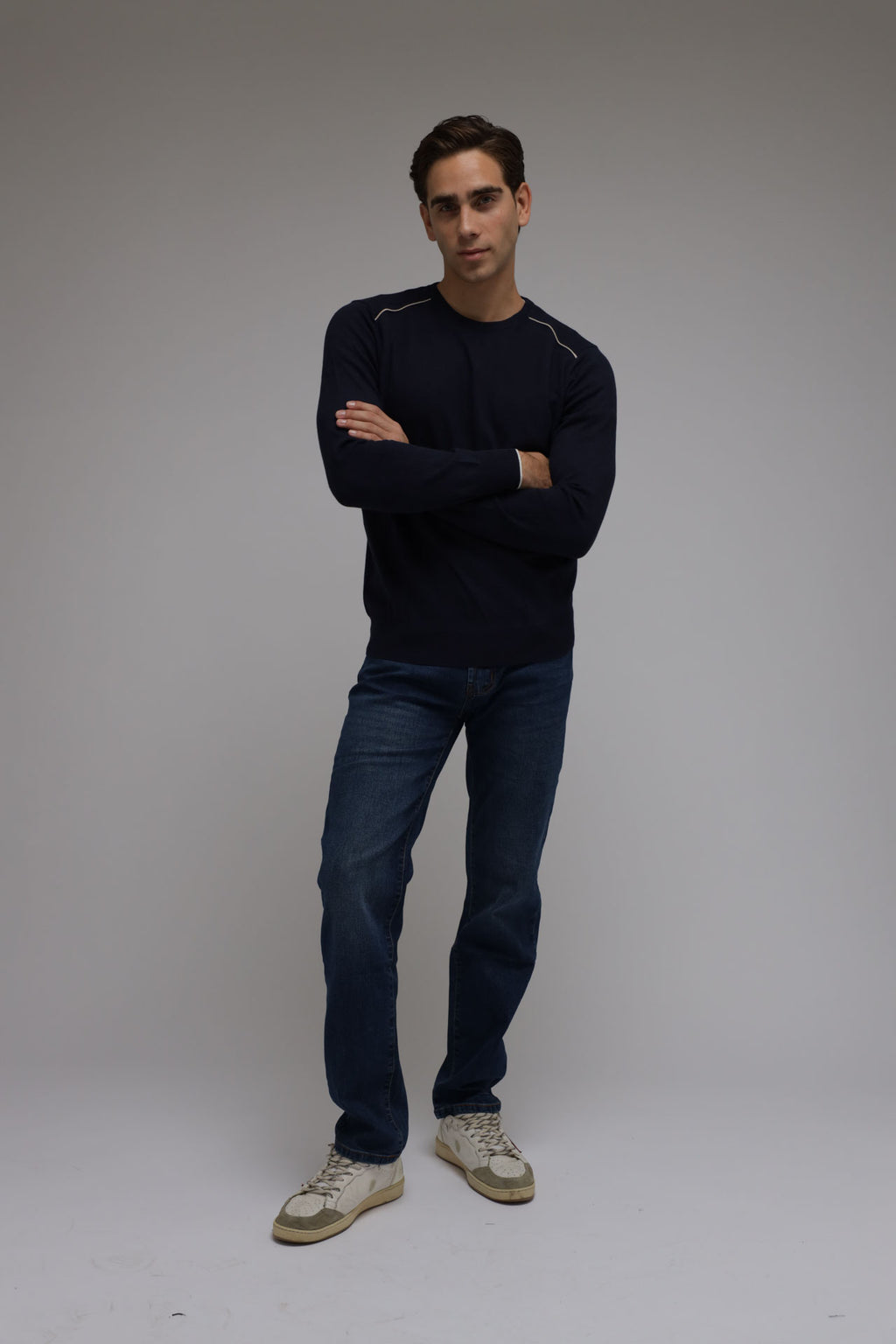 Maglia girocollo cotone e cashmere Premium