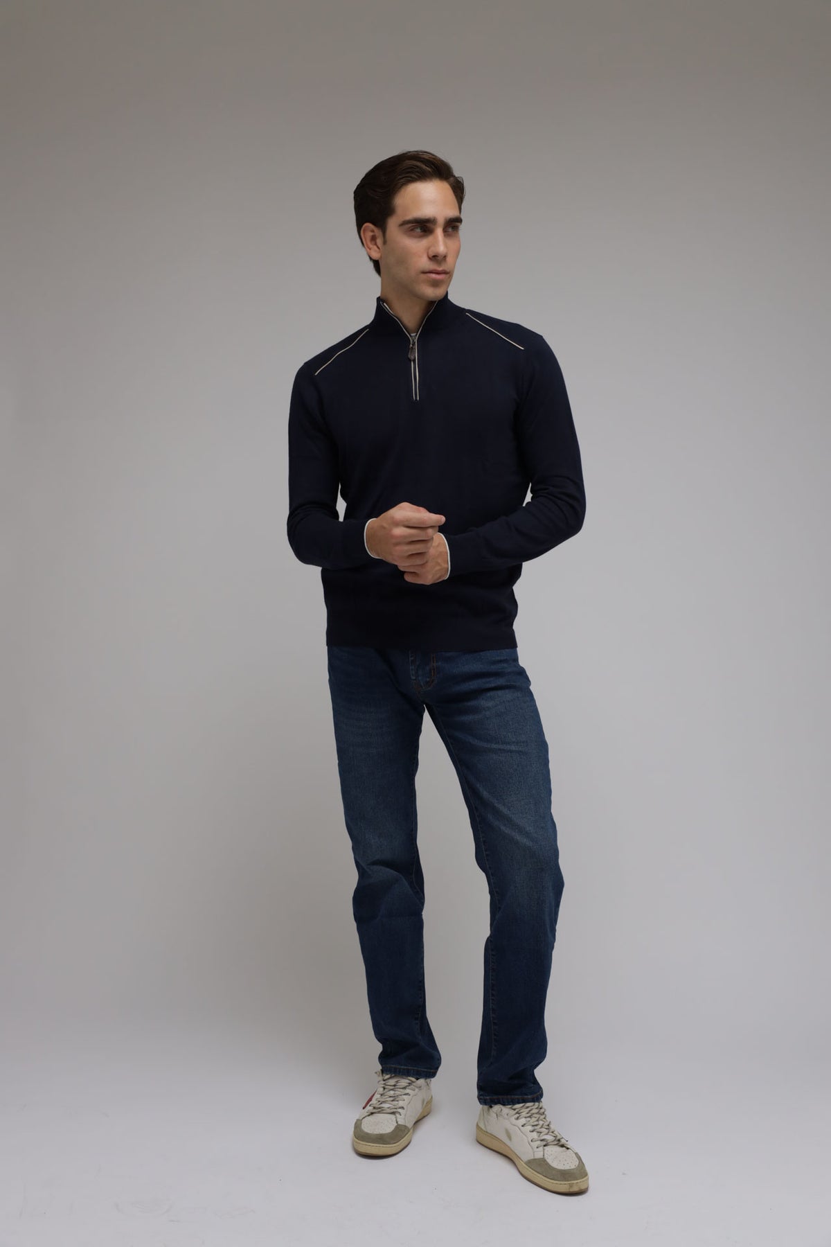 Half zip cotone e cashmere Premium