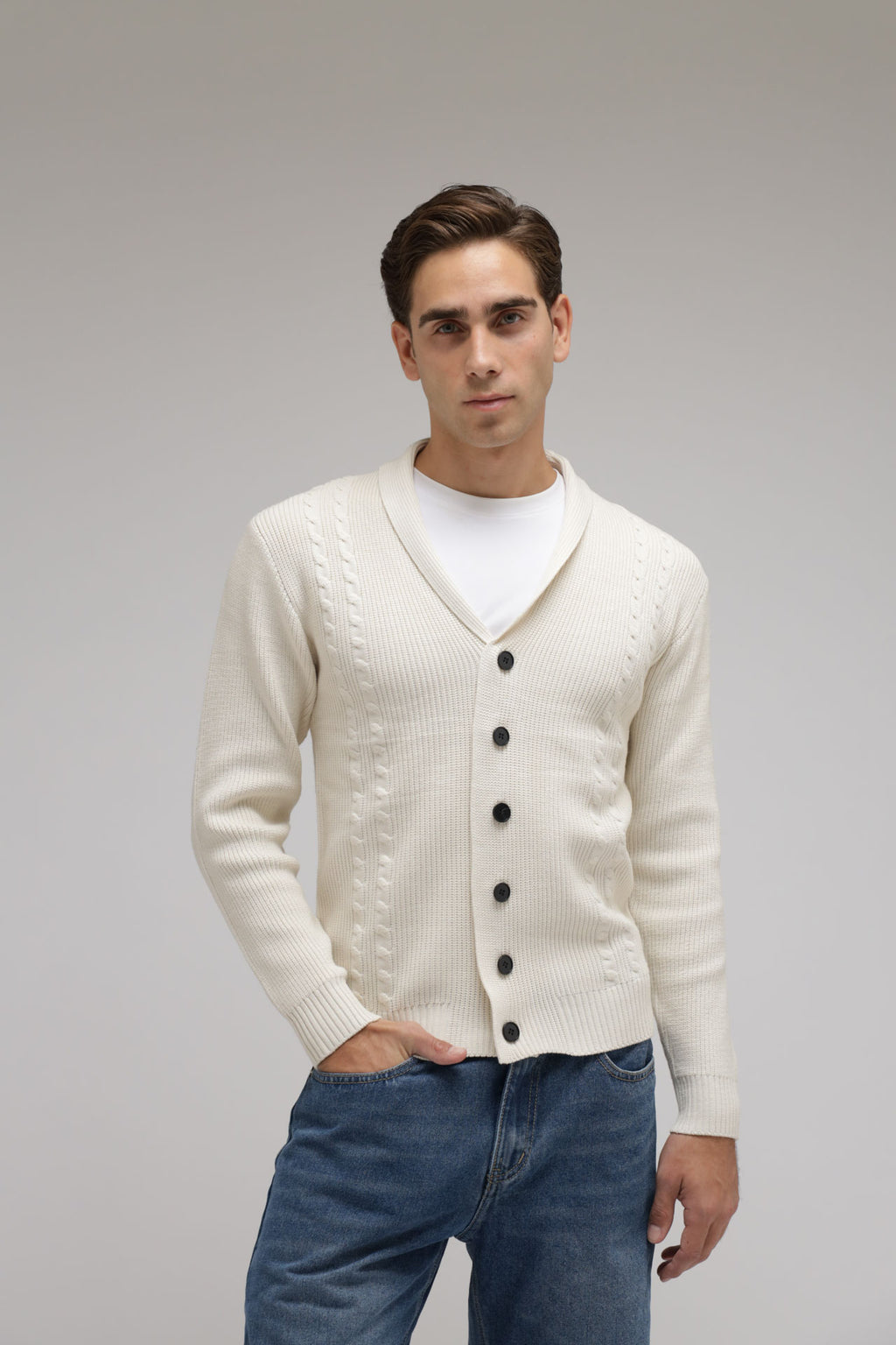 Cardigan con trecce a coste