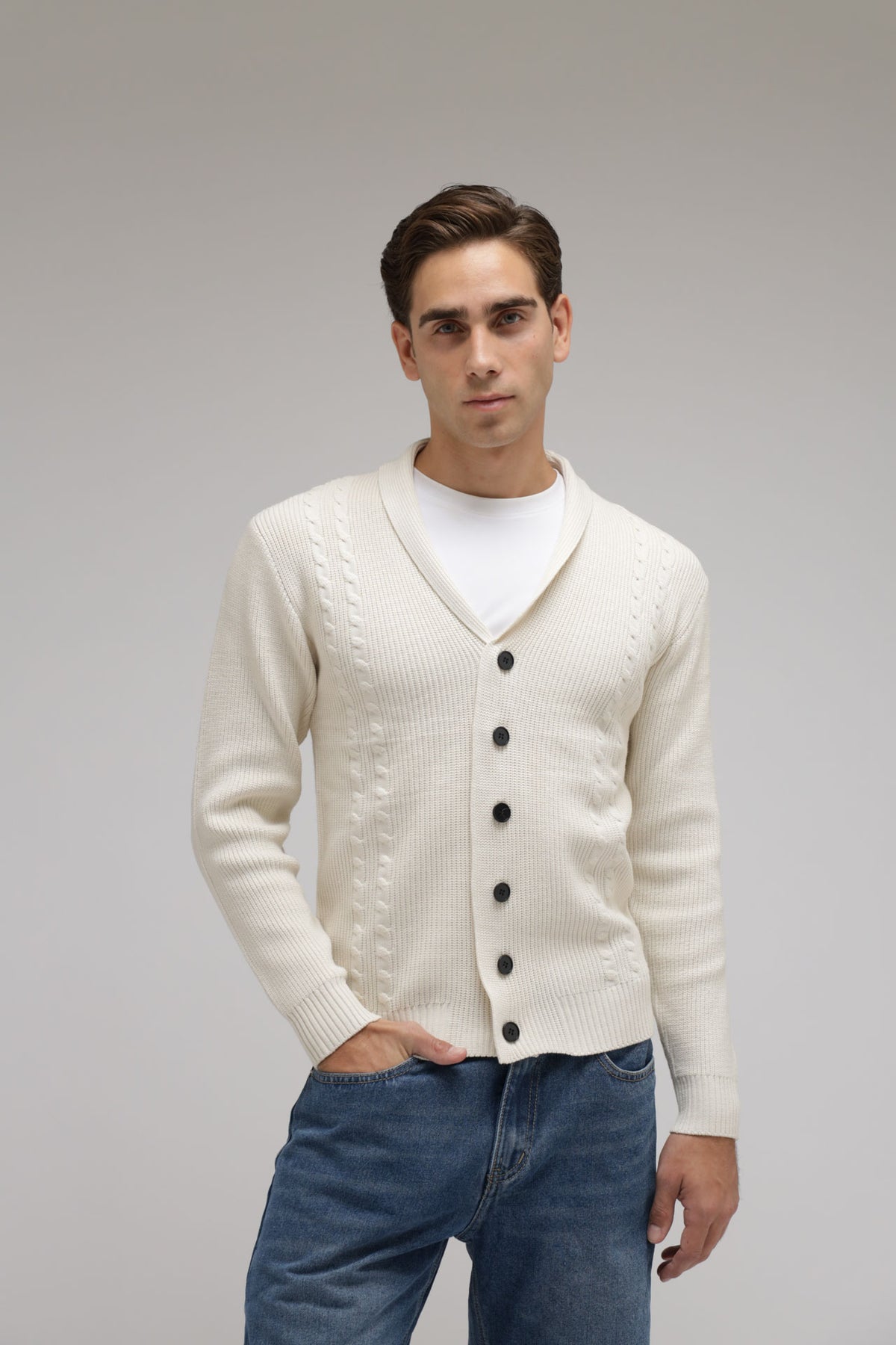 Cardigan con trecce a coste