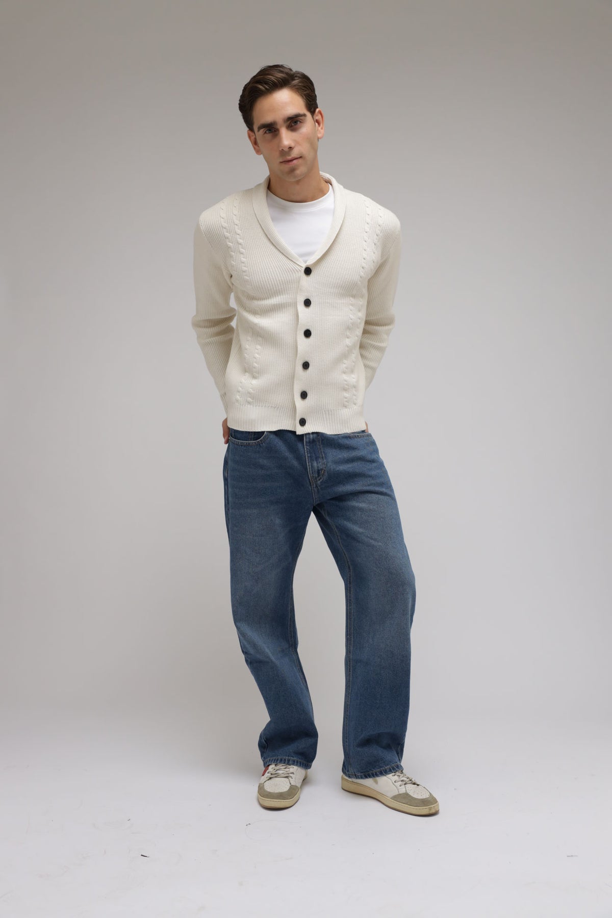 Cardigan con trecce a coste