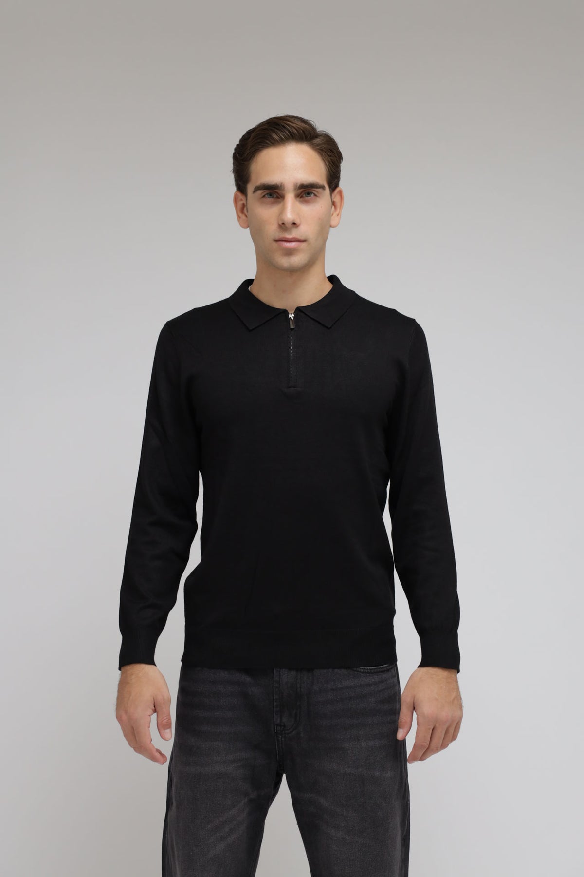 Polo con zip in maglia