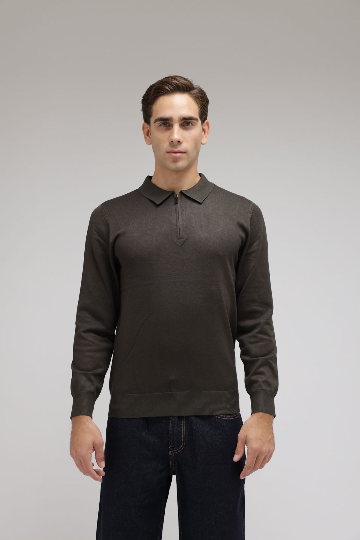 Polo con zip in maglia
