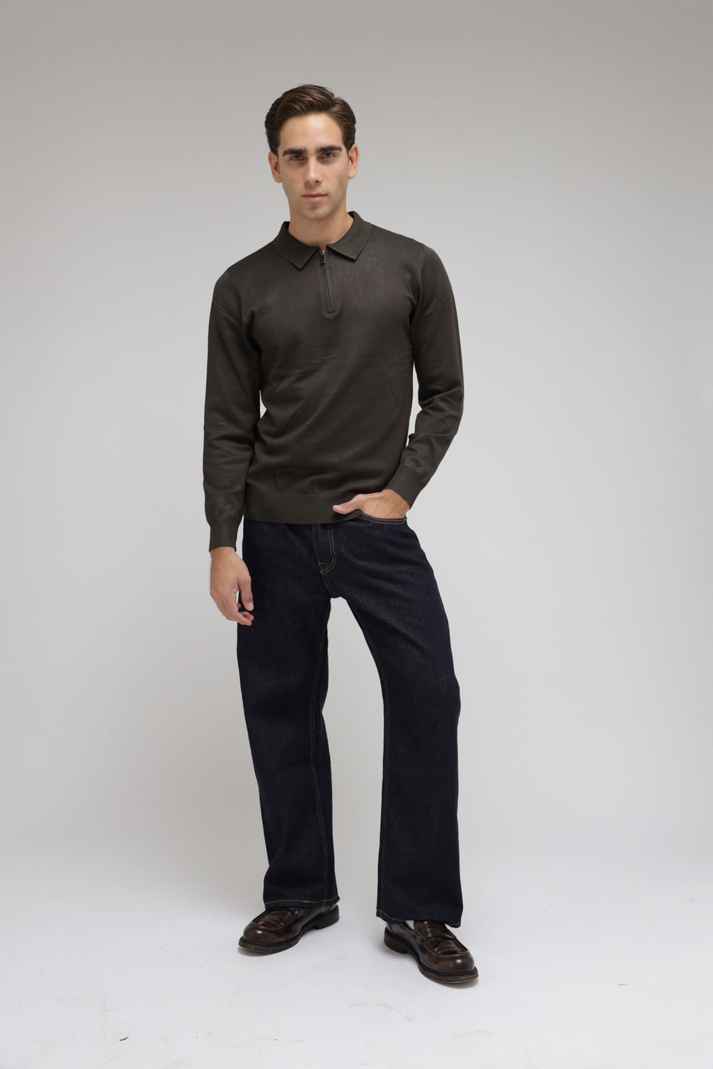Polo con zip in maglia