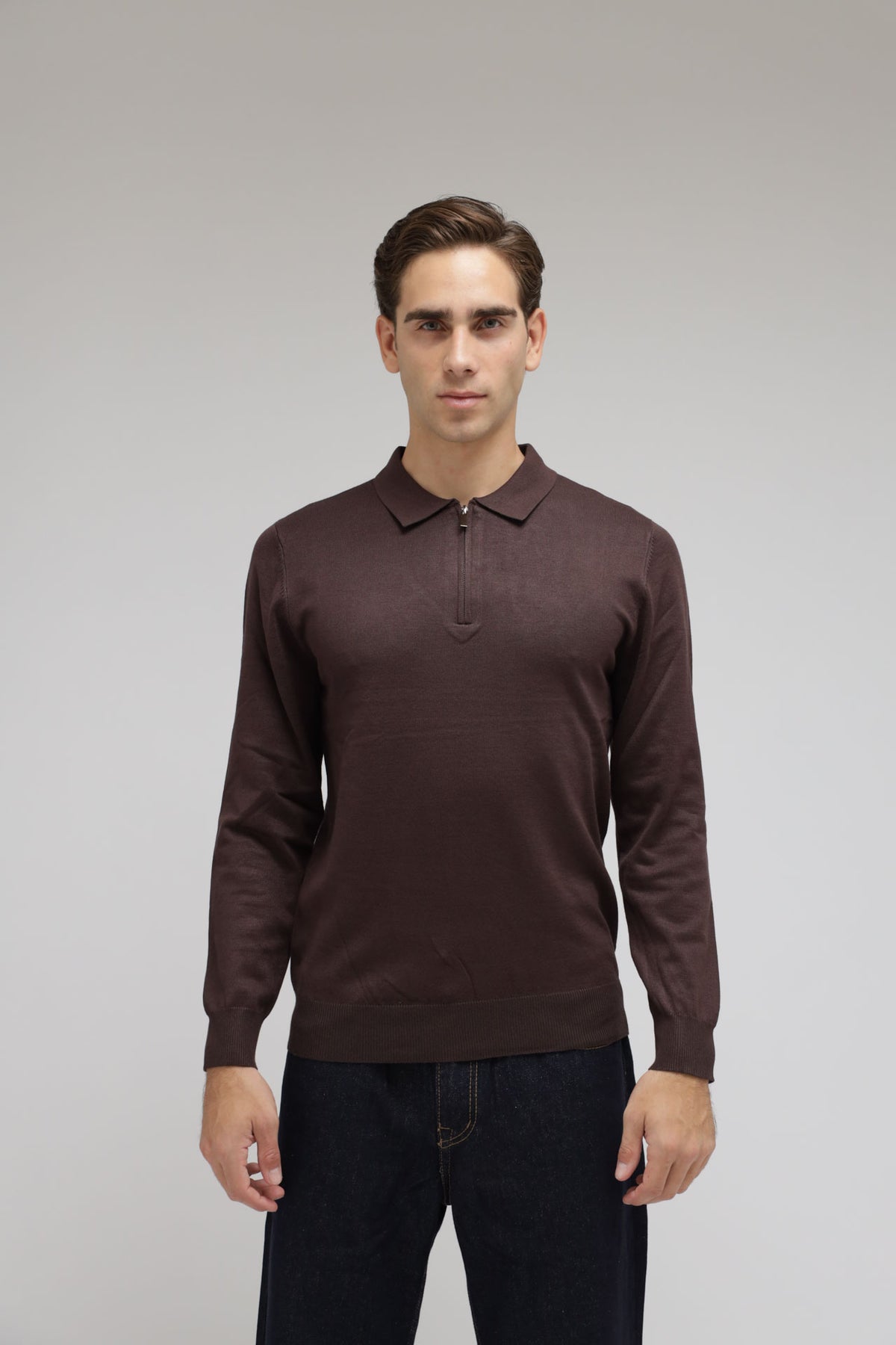 Polo con zip in maglia