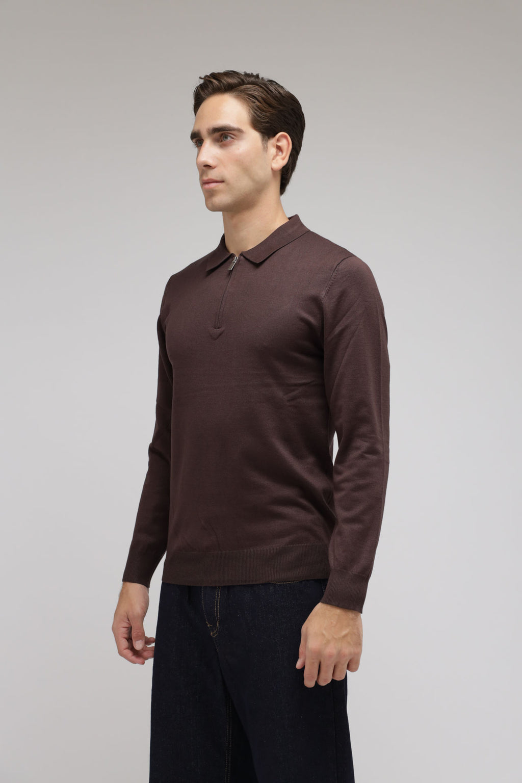 Polo con zip in maglia