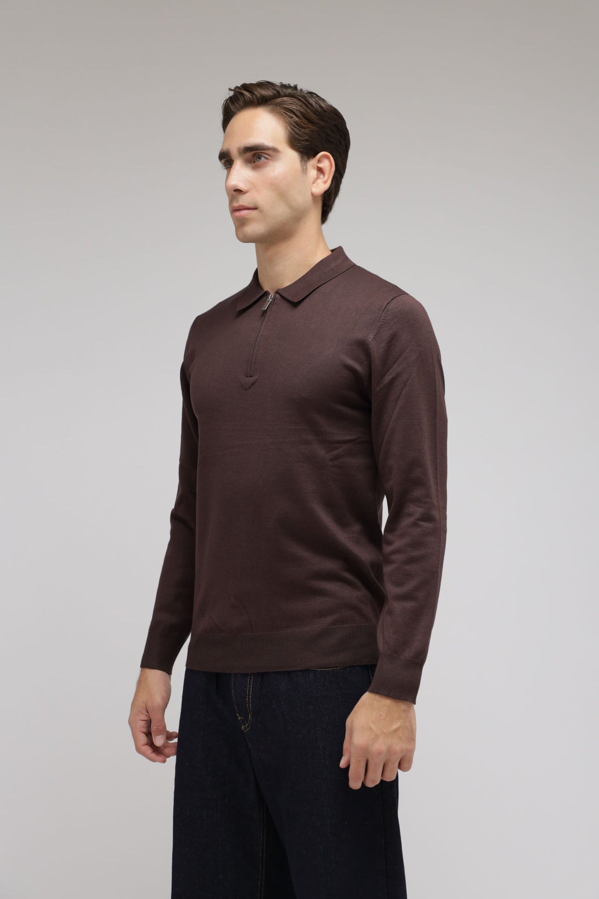 Polo con zip in maglia