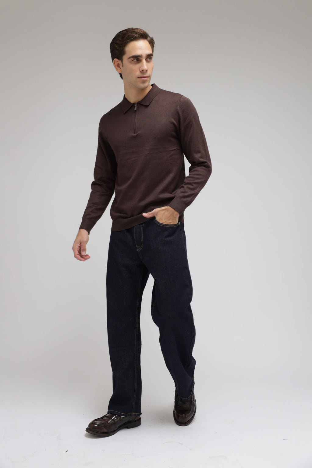 Polo con zip in maglia