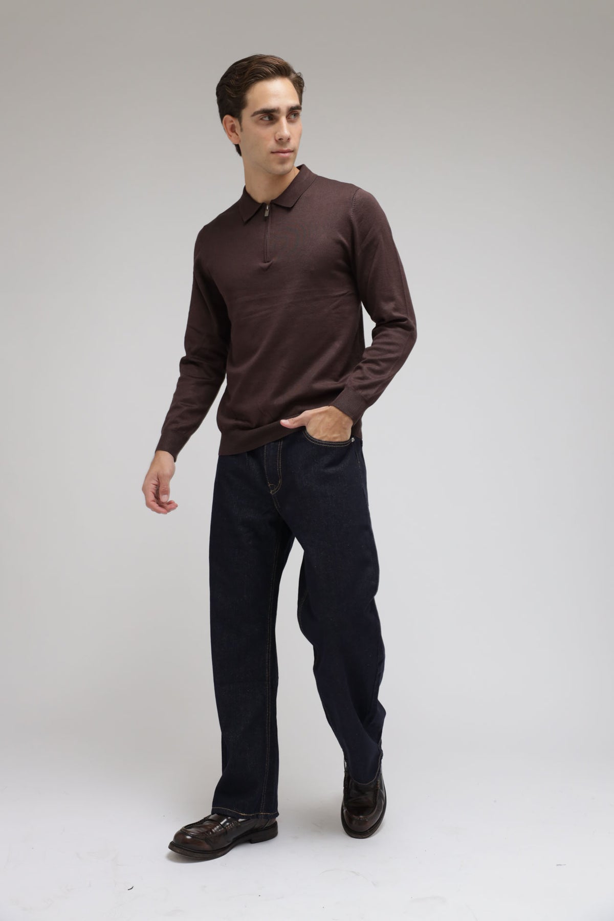 Polo con zip in maglia