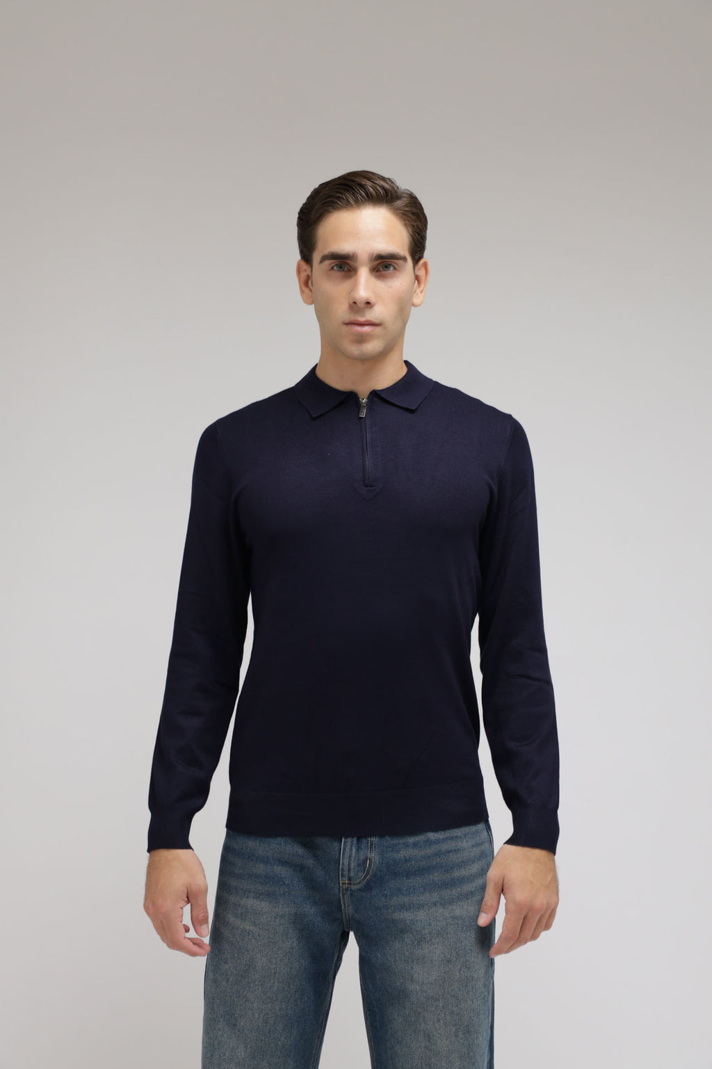 Polo con zip in maglia