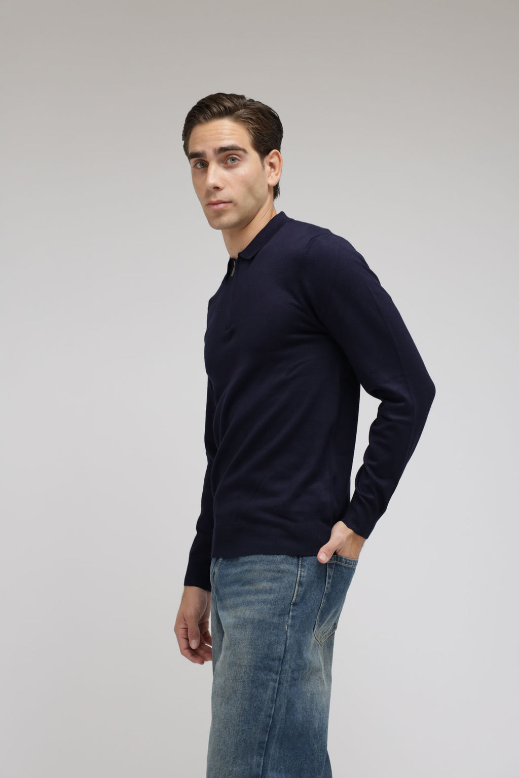 Polo con zip in maglia