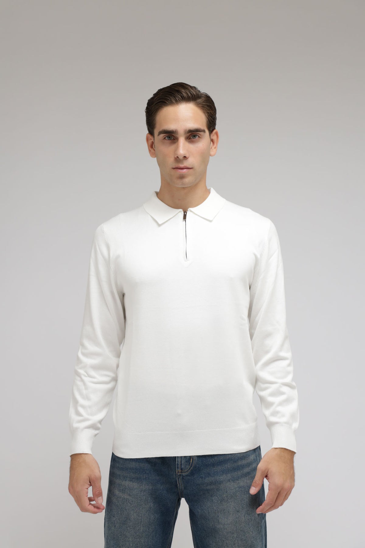Polo con zip in maglia