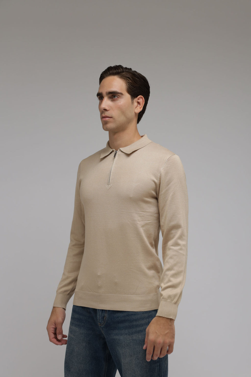 Polo con zip in maglia