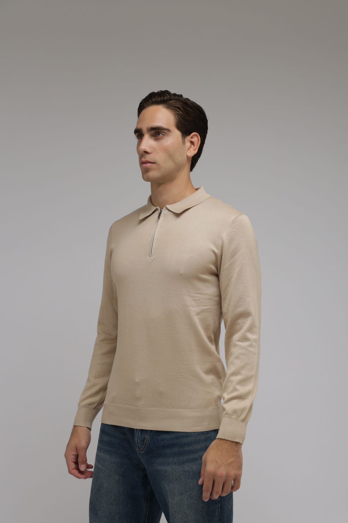 Polo con zip in maglia